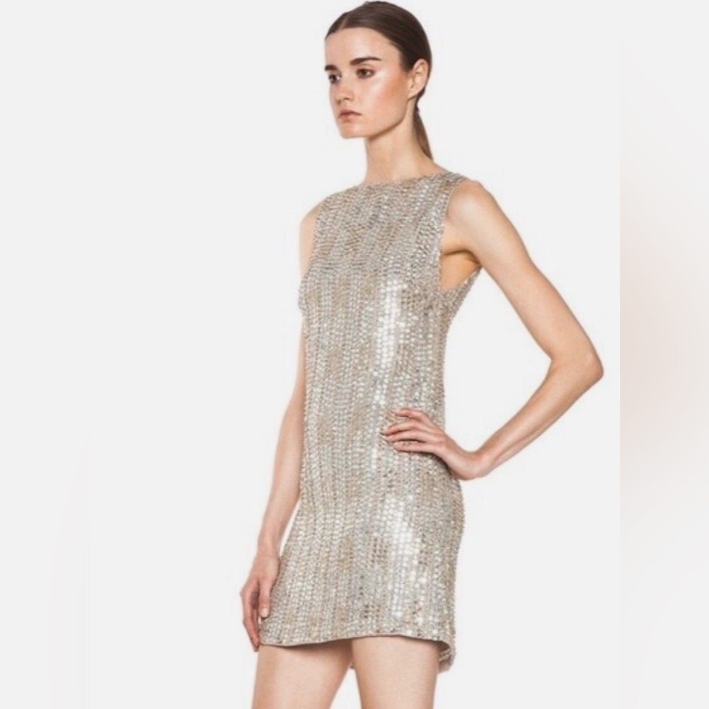 Alice + Olivia Silver Sequin Mini Dress